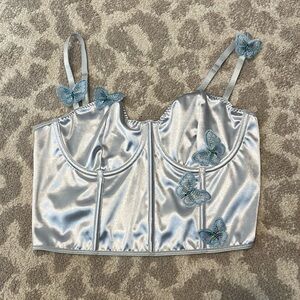 Silver Rave Butterfly Satin Bralette Crop Top Large
